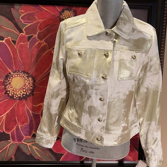 😎 Cool & Fun | White & Gold Jean Jacket 😎 - Picture 2 of 12